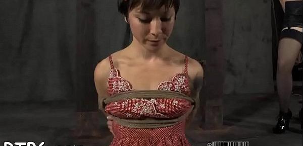  Gagged beauty with clamped nipps gets wild enjoyment